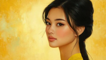 Poster - A woman sits in front of a bright yellow background
