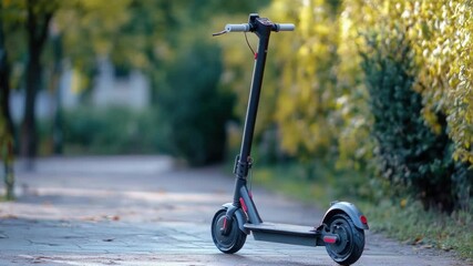 Poster - A scooter is parked on the side of the road, ready for use