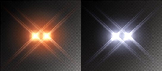 Wall Mural - projector light effect. gold and white glowing stage rays isolated on transparent background. vector