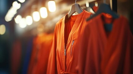 Aufkleber - A bright orange robe hanging on a metal clothes rack