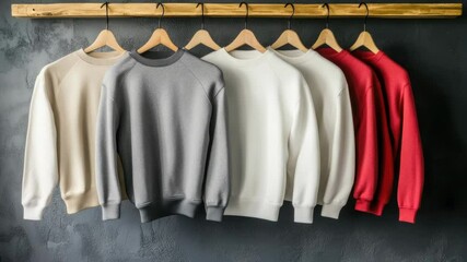 Poster - A row of colorful sweaters hanging from a clothes rack, ready to be worn or stored
