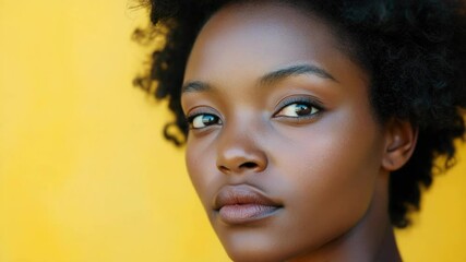 Poster - Close-up of a woman against a bright yellow background