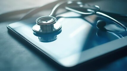 Aufkleber - A stethoscope placed on a tablet computer, useful for digital health and medical education