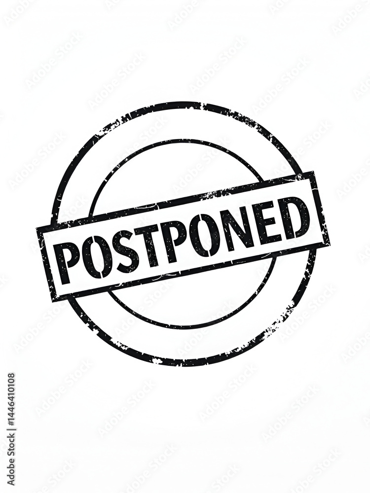 Postponed - means to delay or reschedule an event, action, or task to a later time or date, it is not canceled but simply moved to a future time, text concept stamp