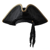 Black triangle pirate hat isolated on white background - tricorn cap
