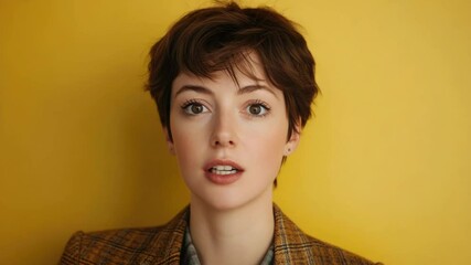 Poster - A woman wearing a short brown hair and a plaid jacket, simple yet stylish outfit