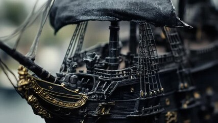 Poster - A detailed view of a scale model ship's hull and deck