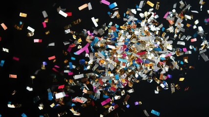 Poster - A bunch of colorful confetti scattered on a dark background