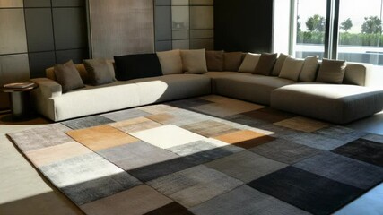 Poster - A cozy living room with a large sectional couch