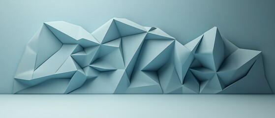 Abstract blue backdrop of geometric shapes, triangles, on flat smooth surface