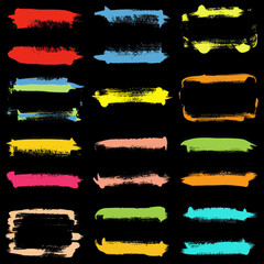 Poster - Abstract colorful brush strokes on black background for graphic design and artistic projects