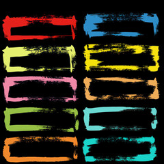 Poster - Abstract colorful brushstroke rectangles on a black background suitable for design elements