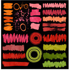 Poster - Colorful abstract brushstrokes and design elements on a black background for creative projects