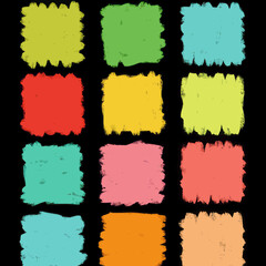 Poster - Colorful crayon style squares on black background create a vibrant artistic abstract design