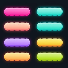Poster - Colorful glowing game buttons set, UI design elements for mobile games and applications.