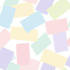 Poster - Colorful pastel scalloped rectangles scattered on white background for a cheerful and modern design.