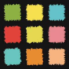 Poster - Colorful square shapes with rough edges on a dark background for design elements and patterns.