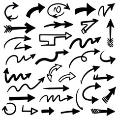 Fototapete - Diverse hand-drawn arrow illustrations in black on white background for design and direction