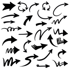 Fototapete - Diverse set of hand-drawn black arrow icons isolated on a white background for design elements