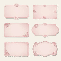 Poster - Elegant collection of vintage pink label designs with floral elements, perfect for scrapbooking.