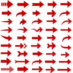 Fototapete - Red arrow icons collection on white background, various designs for direction and navigation