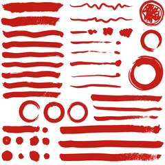 Poster - Red brushstrokes and circles on a white background, perfect for design elements and illustrations