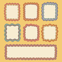 Poster - Retro style wavy frame illustrations with blank spaces for text on a yellow background.