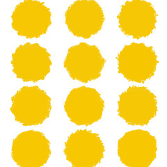 Poster - Twelve vibrant yellow brushstroke circles arranged on a white background, artistic design element.