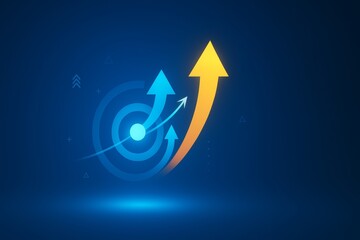 Poster - Growing arrows emerging from the center of a target symbolize achieving goals, illustrating successful marketing strategies and representing business growth and progress