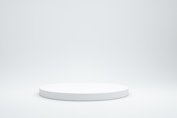 Poster - White round podium displaying products against an empty background, creating a clean, minimalist setting for modern and elegant merchandise presentation