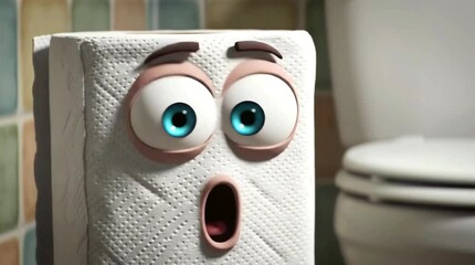 Shocked Toilet Paper Mascot with Big Eyes and Open Mouth