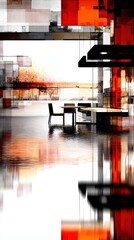 Poster - Abstract Business Technology Environment with Double Exposure Effect and Teamwork Theme in Modern Office Setting