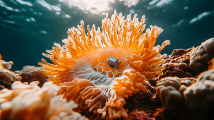 Poster - underwater scene features a vibrant sea anemone. this captivating image is ideal for educational con