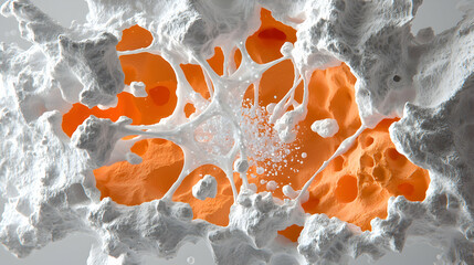 Leinwandbilder - Abstract organic artwork featuring porous structure and orange highlights.  It evokes cellular biology or microscopic forms perfect for scientific visualizations and design.
