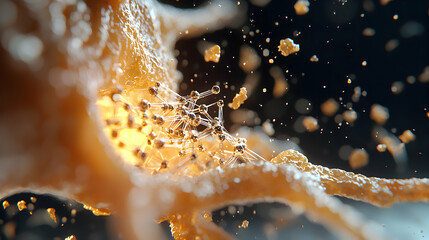 Leinwandbilder - A close-up artistic macro image showing a molecular structure within a biological fluid possibly related to scientific research or healthcare.
