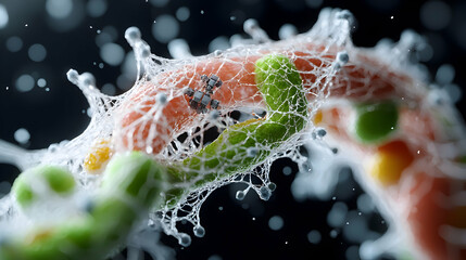 Poster - an abstract macro image showcasing a complex biological structure encased in a delicate web. applica