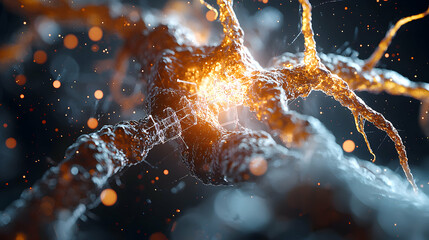 Leinwandbilder - This image depicts a glowing neuron. It's suggestive for educational materials illustrating biological processes like brain function and neural communication. It's visually striking