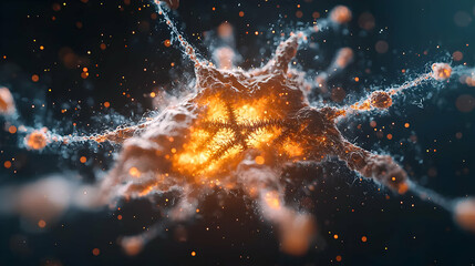 Leinwandbilder - Abstract artistic rendering of a glowing virus or cell structure. Suitable for scientific visuals educational material or futuristic design applications.
