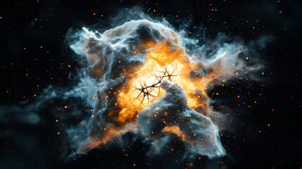 Poster - A stunning cosmic explosion featuring nebula and stars. It can be used as a space-themed wallpaper background or a poster for science fiction enthusiasts.