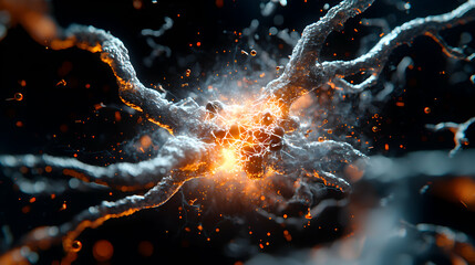 Fototapete - Abstract artistic depiction of interconnected neural pathways depicting the firing of neurons or a network. Suggests innovation and technology concepts.