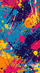 Poster - A colorful painting with splatters of paint on it. The painting is abstract and has a lot of different colors. The mood of the painting is energetic and playful