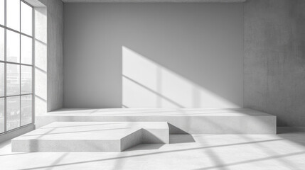 Poster - A large empty room with a window and a white wall. The room is empty and has a very clean and minimalist look