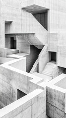 Poster - A large concrete building with many stairs and a small window. The building is very tall and has a very modern look