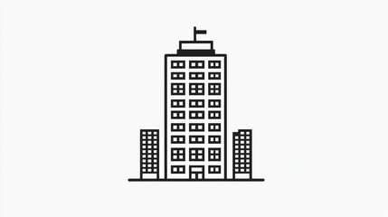Poster - Monoline urban building icon with tall structure and decorative rooftop elements