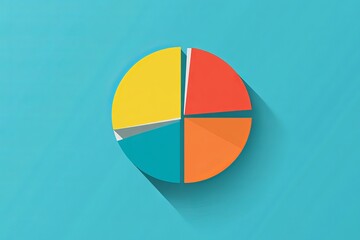 Poster - Colorful Flat Design Pie Chart Graphic Modern Business Data Presentation Infographic Template Abstract Yellow Orange Teal Red Sectors Visual Simple Clean Minimalist Background     