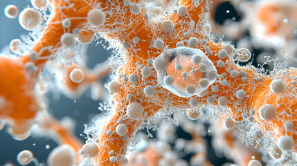 Poster - microscopic view of cellular structures showing complex interactions. ideal for educational or scien