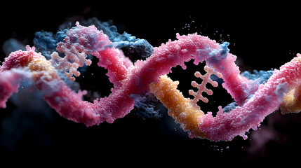 Poster - a vibrant artistic rendering of a dna strand in a beautiful macro style. use it as a scientific illu