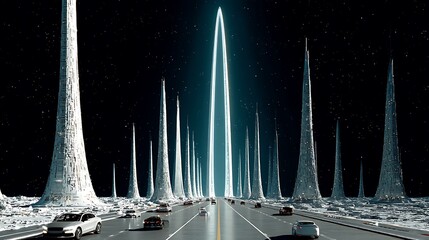Wall Mural - futuristic highway: a journey through celestial towers