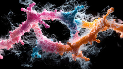 Poster - Abstract colorful fractal structures on a black background. Can be used for educational purposes or as a vibrant design element for scientific visualizations.