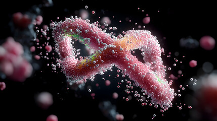 Poster - a microscopic visualization of a complex cellular structure likely a protein or dna strand. great fo